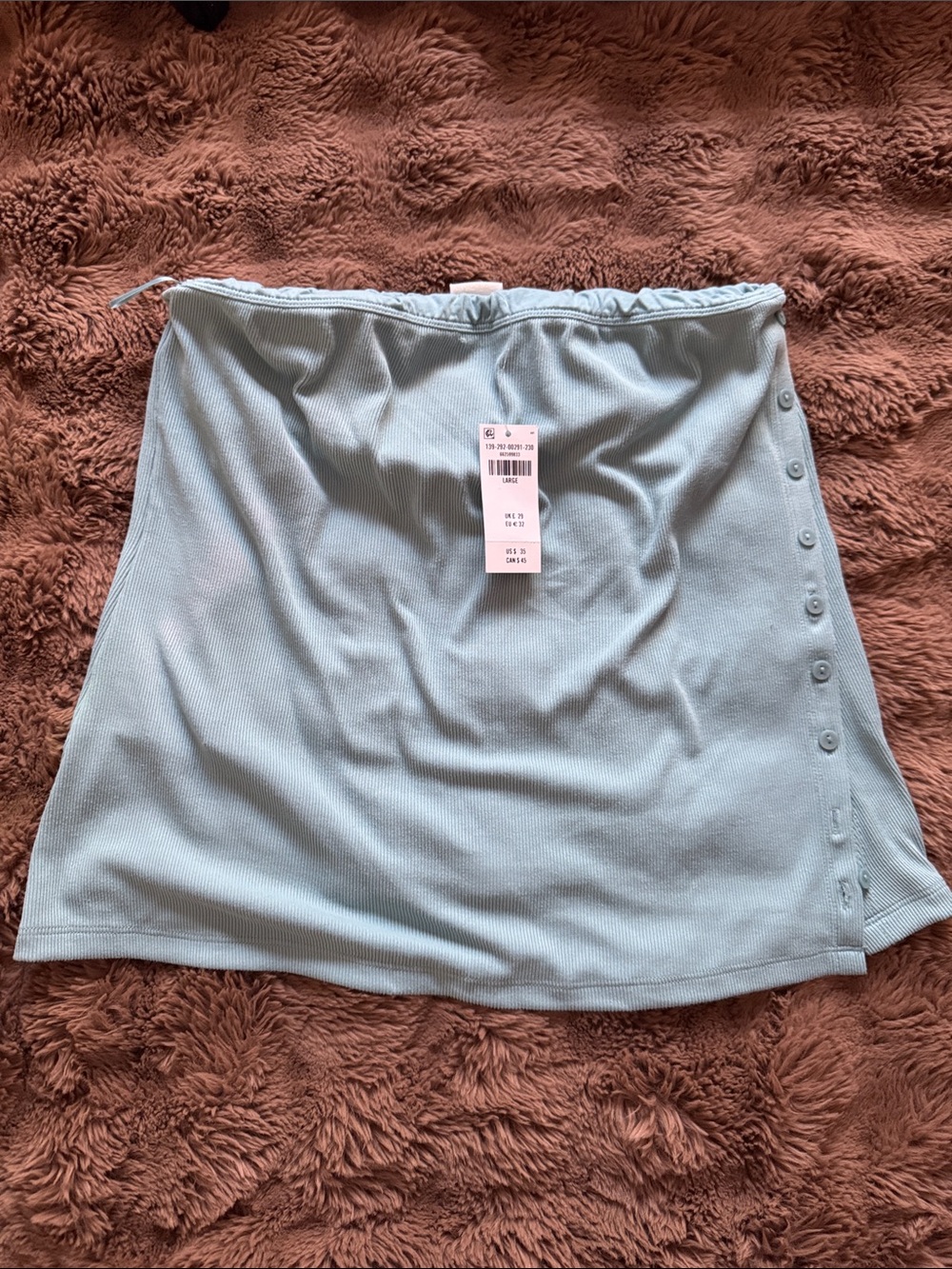 Blue Ribbed Button-Trim strapless top